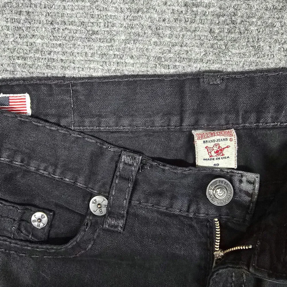 True Religion Jeans Mens Tag 40 Measures 42x34 Black Super T Straight Made USA